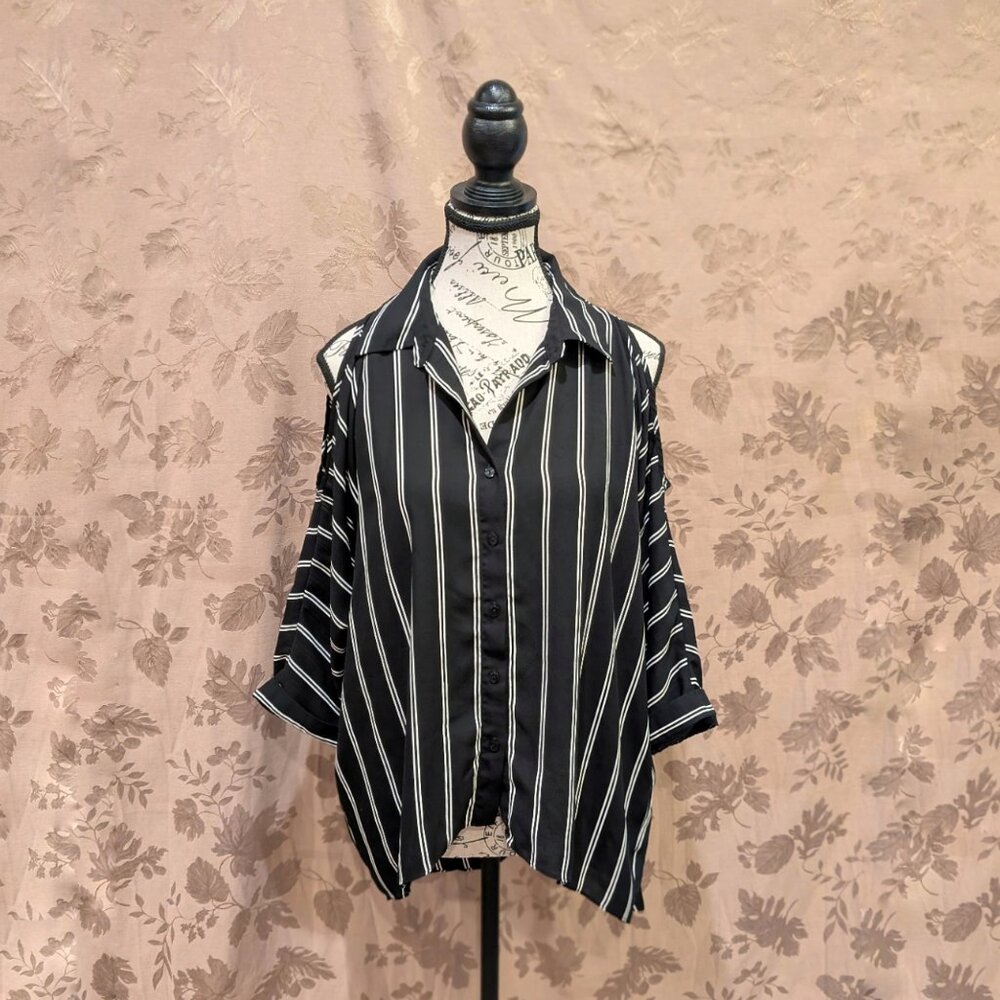 Forever 21 Contemporary Peek-A-Boo Striped Button Down Blouse, Size S, EUC!